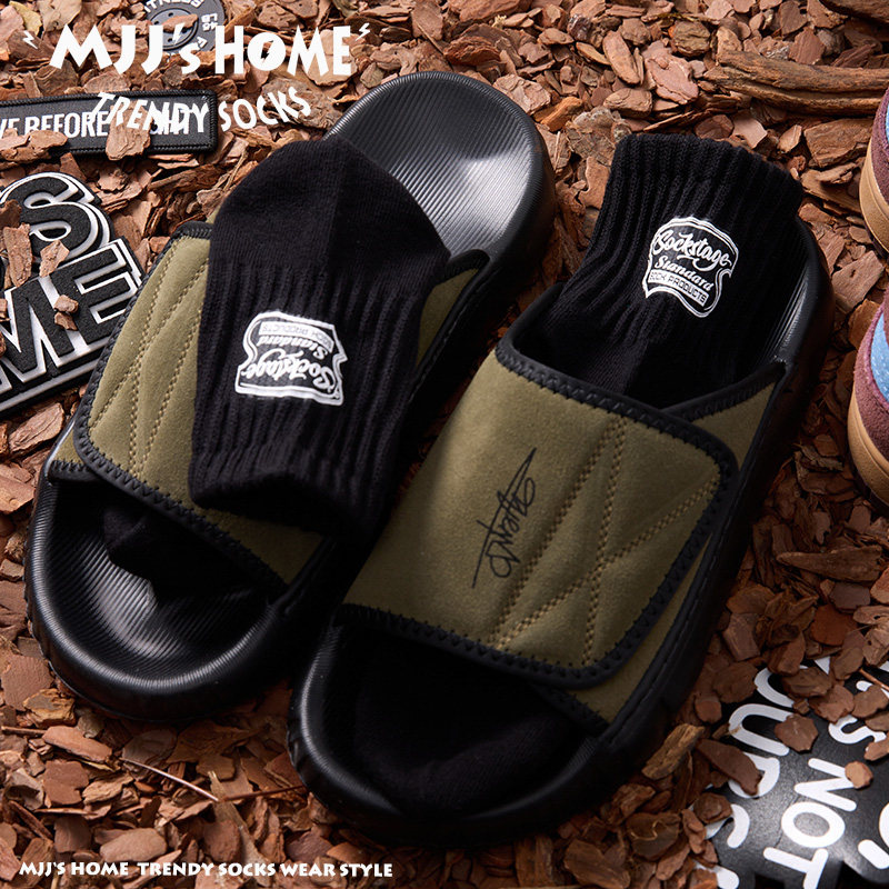 美式潮牌配拖鞋袜子男中筒袜夏季薄款纯棉短袜女潮男士运动袜夏天