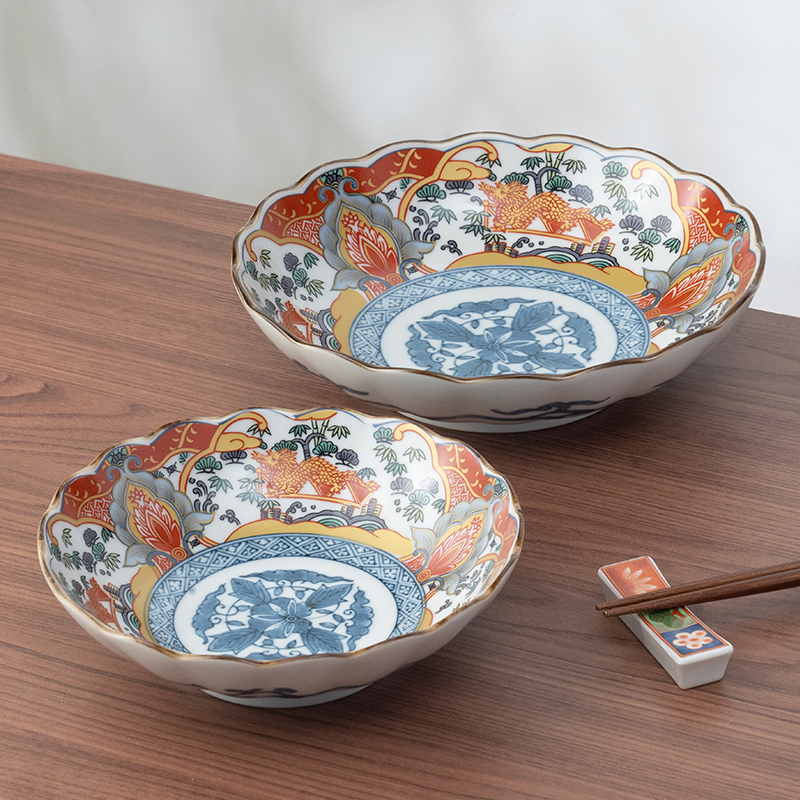 美浓烧日式进口龙纹7英寸深盘平盘装菜盘子精美家用釉上彩餐具