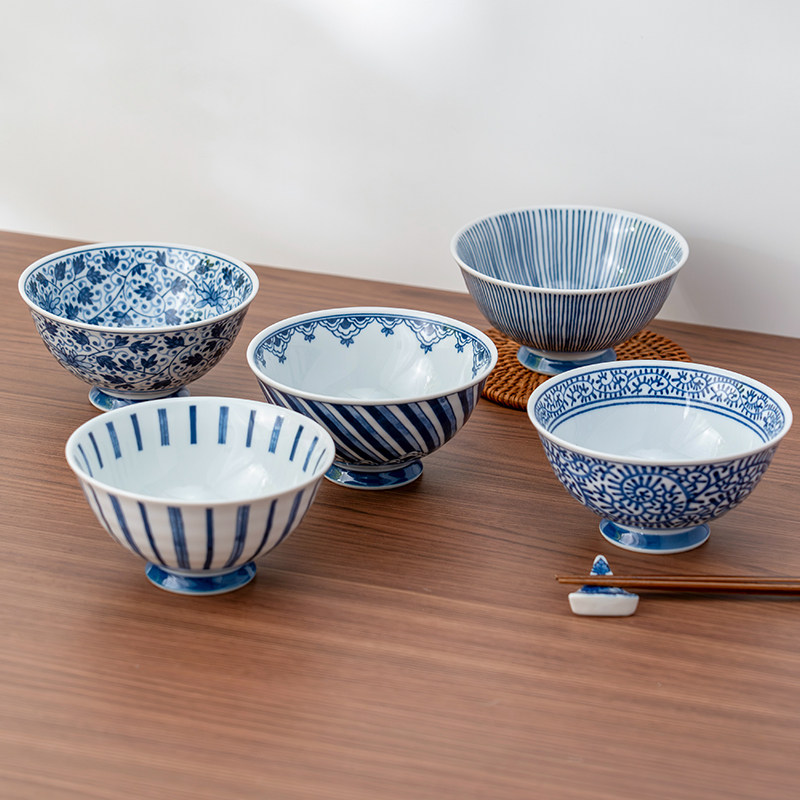 美浓烧日式4.6英寸米饭碗套碗复古釉下进口家用陶瓷小碗餐具套装