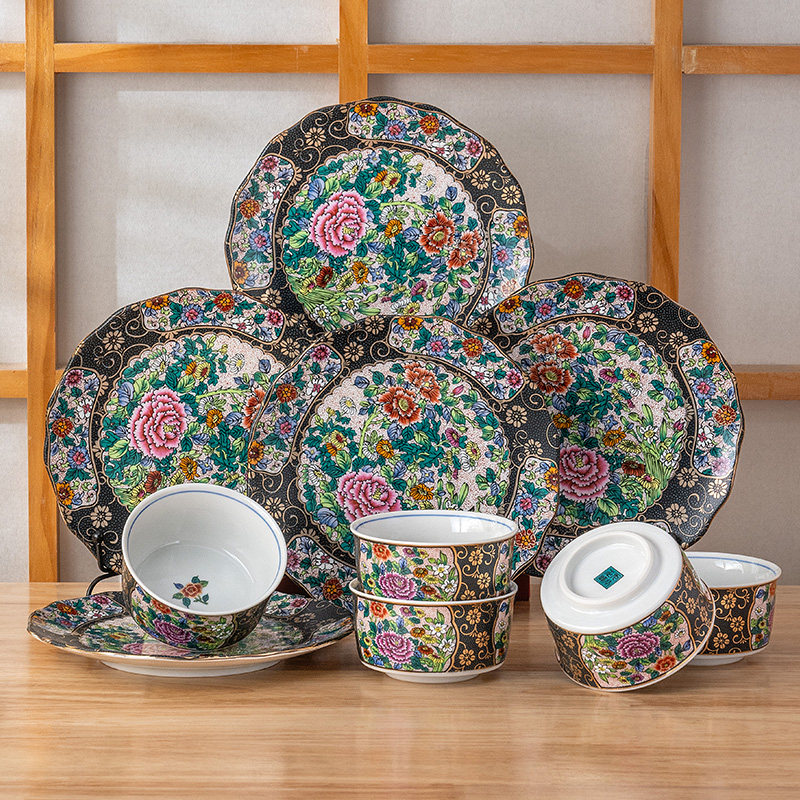 美浓烧日式锦彩花鸟陶瓷碗碟盘子套装家用手绘高档组合餐具套装,餐饮具,餐具瓷器套装,淘宝优惠券,粉丝福利购,淘宝优惠卷