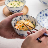 精选美浓烧日式 陶瓷餐具简约唐草青花6人食碗盘碟套装 12头家用组