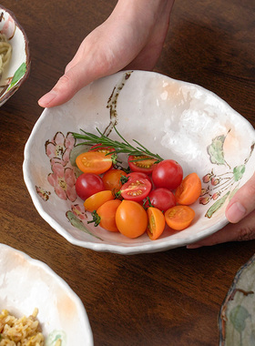 MinoYaki日本美浓烧花凛手绘樱花碗高颜值新款釉下彩陶瓷沙拉深盘