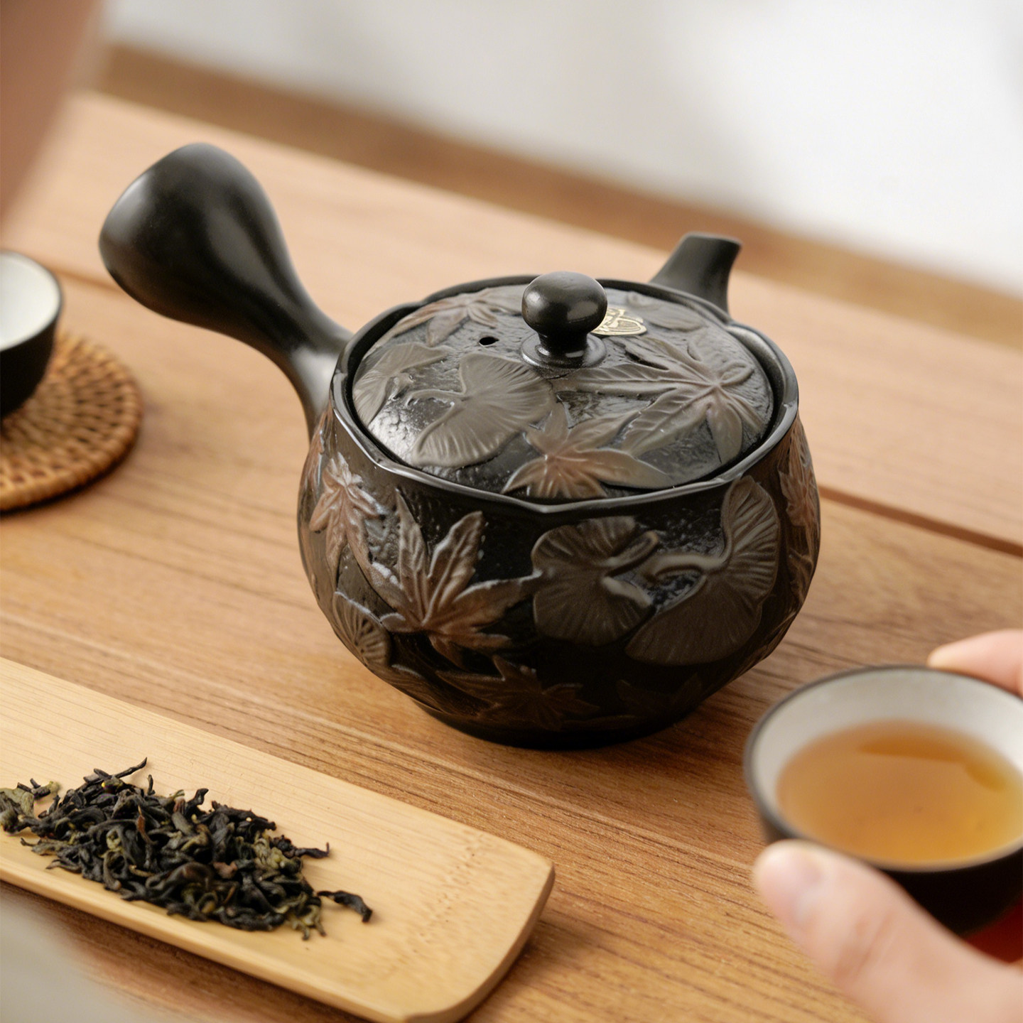 MinoYaki 常滑烧秋韵侧把壶竹春手雕紫砂紫泥功夫茶泡茶壶单壶