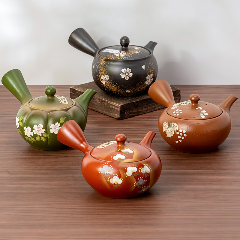 MinoYaki 常滑烧富仙彩绘樱花急须日本进口紫砂朱泥侧把泡茶壶