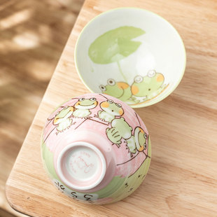 美浓烧釉下彩简约家用日式 复古陶瓷家用碗4.5英寸平成绿樱米饭碗