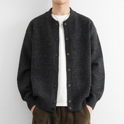 URSBOB2025秋冬新款男针织衫外套休闲宽松长袖青年圆领开衫上衣潮