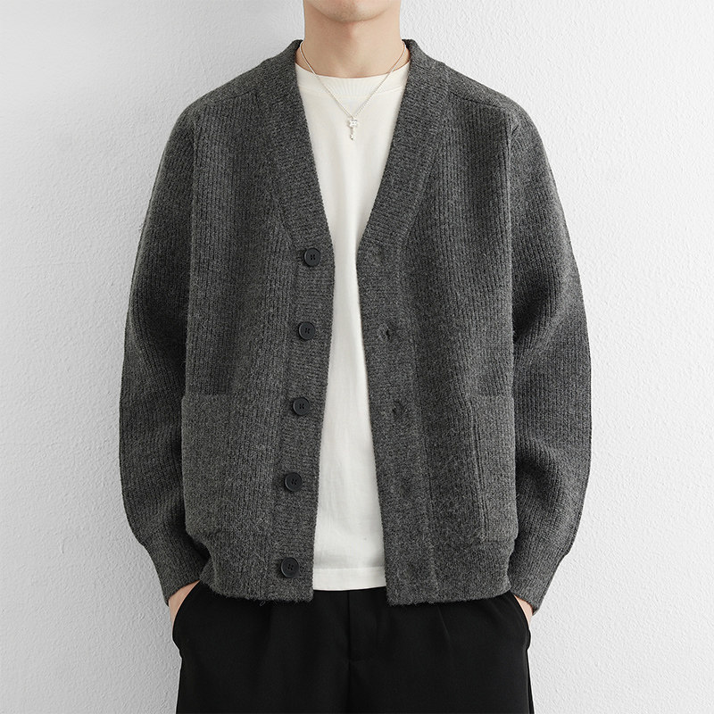 URSBOB2025秋冬外套男针织衫V领休闲宽松长袖青年时尚开衫上衣潮,男装,针织衫/毛衣,淘宝优惠券,粉丝福利购,淘宝优惠卷