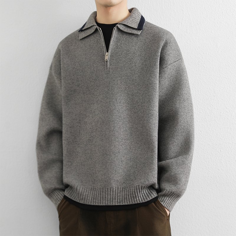 URSBOB冬季翻领毛衣男士2025新款针织衫青年韩版宽松打底衫帅气潮