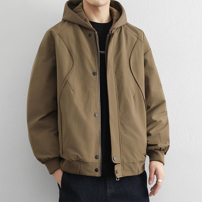 URSBOB冬季男士青年御寒外套开衫上衣新款拉链连帽羽绒服加厚保暖