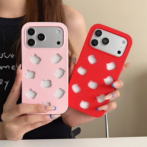 夏天散热镂空KY猫适用苹果17promax手机套iPhone17手机壳16/15日韩风卡通14小猫16pro硅胶软壳可爱少女15plus