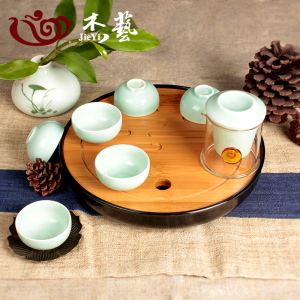 杰艺茶具日式竹制密胺干泡茶盘仿陶瓷圆形功夫茶盘茶海小托盘特价