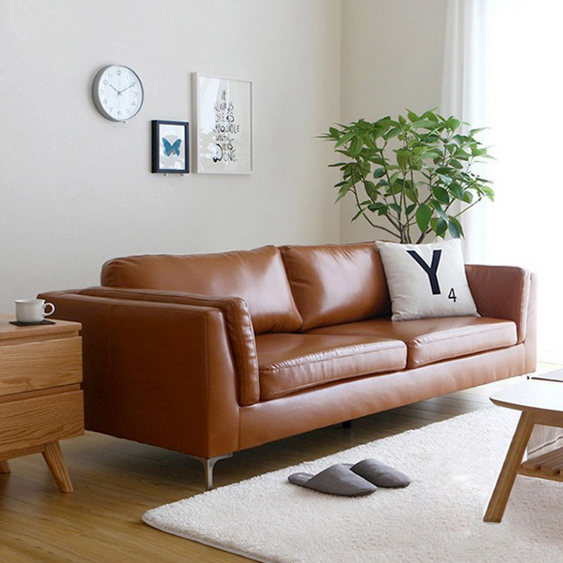 日式复古客厅小户型组合沙发简约现代单双人三人休闲皮艺沙发