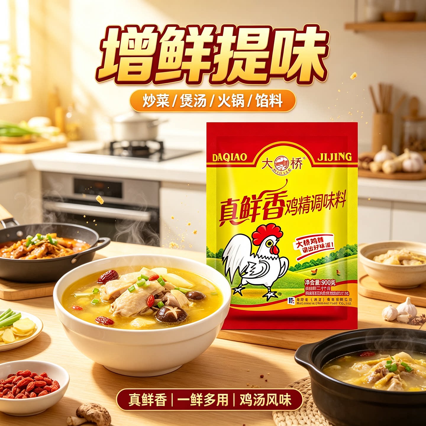 大桥真鲜香鸡精900g大袋包装炒菜调味料粉商用餐饮凉拌炖煲汤提味图片