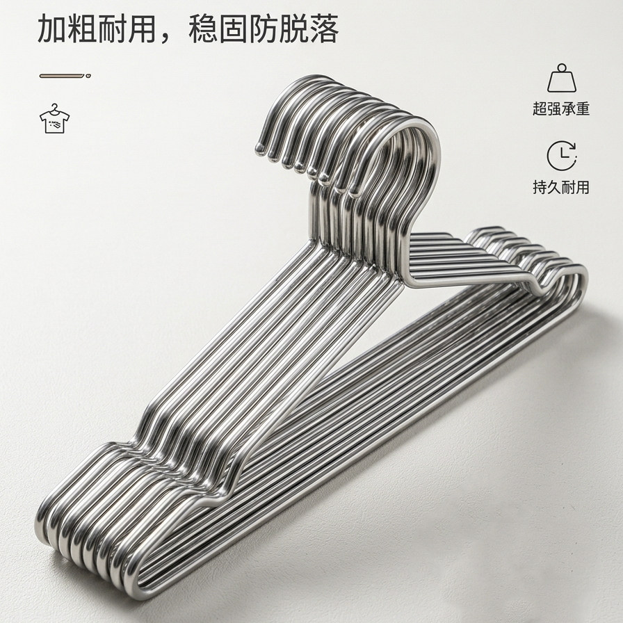 不锈钢衣架家用晾衣架宿舍加粗加厚挂衣架防滑衣撑子晾晒神器304