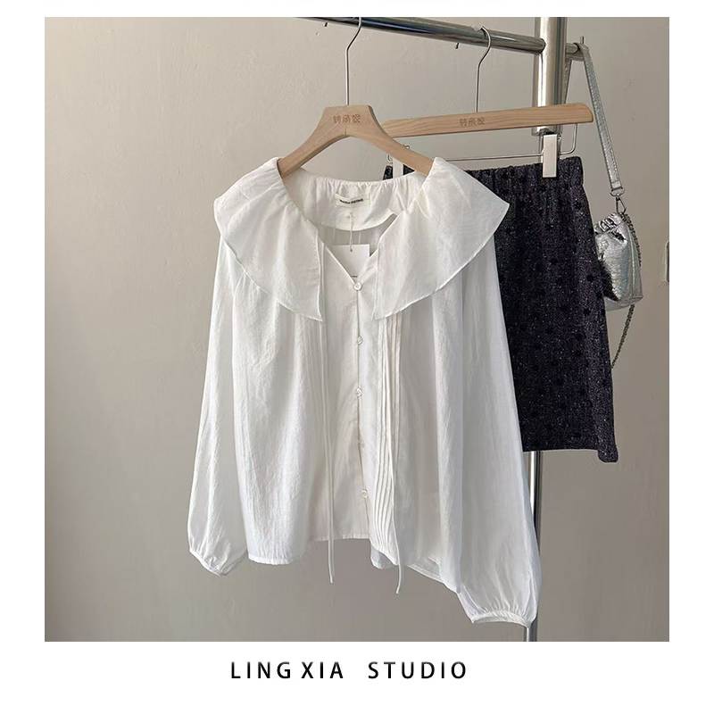 MMT正品现货2025秋季新款荷叶领系带风琴天丝衬衫女长袖S881366