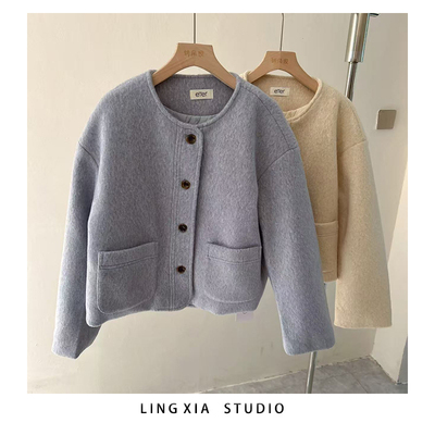 eter夹棉加厚圆领外套女2025冬装新款韩国东大门呢料上衣w253159