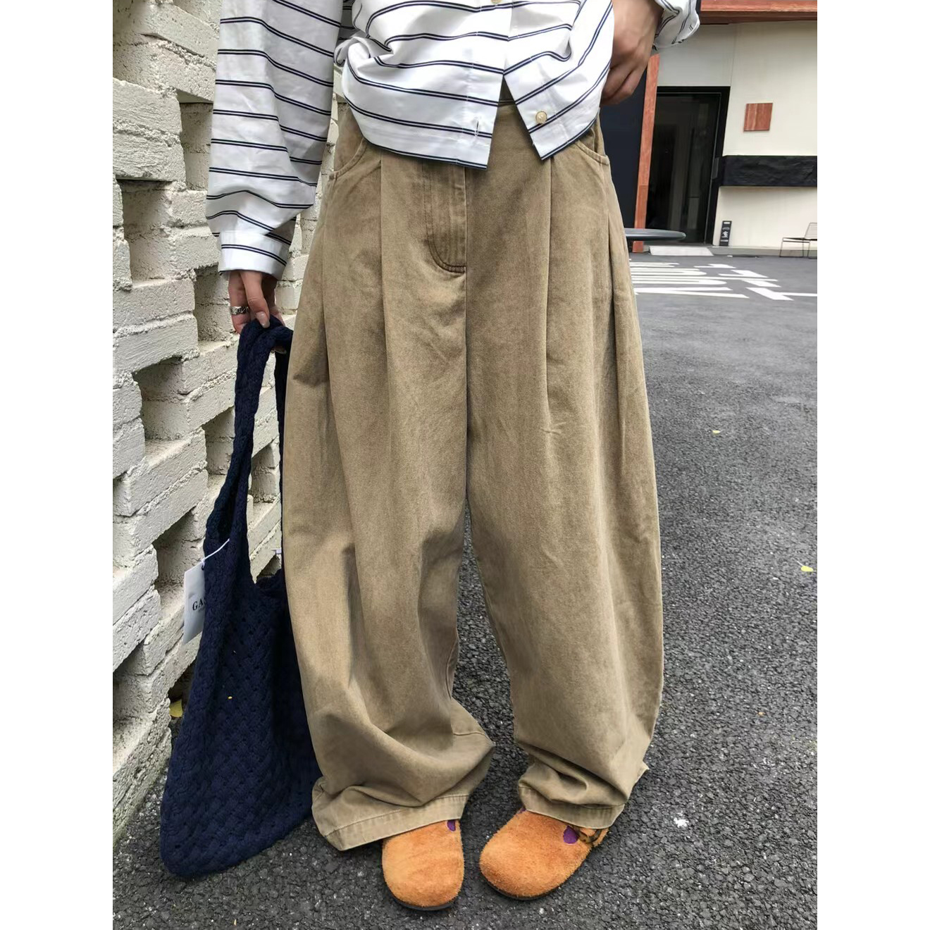 HONE阔腿牛仔裤女长裤2025秋季新款设计感炒色水洗拖地裤爆款ins