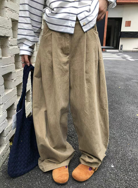 HONE阔腿牛仔裤女长裤2025秋季新款设计感炒色水洗拖地裤爆款ins