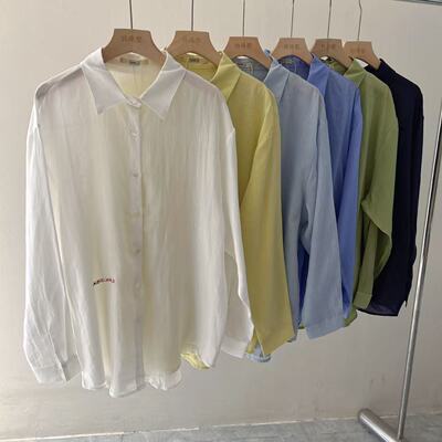 have u2026春夏新款天丝苎麻刺绣衬衫女长袖薄款防晒衬衣宽松简约