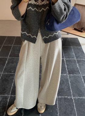 巨显瘦复合绒加厚保暖阔腿休闲裤over rich2025秋冬新款百搭卫裤