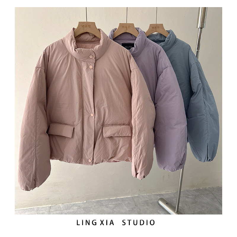 韩版立领百搭保暖羽绒服女新国标90白鸭绒2025冬装新款简约糖果色