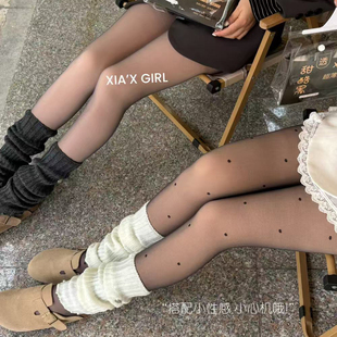 薄绒款高透黑丝波点打底裤连脚踩脚光腿神器防勾丝丝袜女秋冬新款