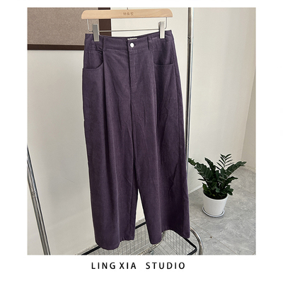 eter正品现货灯芯绒阔腿裤女长裤紫色2025秋冬新款百搭休闲直筒裤