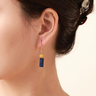 风百搭轻奢高级感耳饰 手工天然青金石耳环简约深邃蓝复古中式