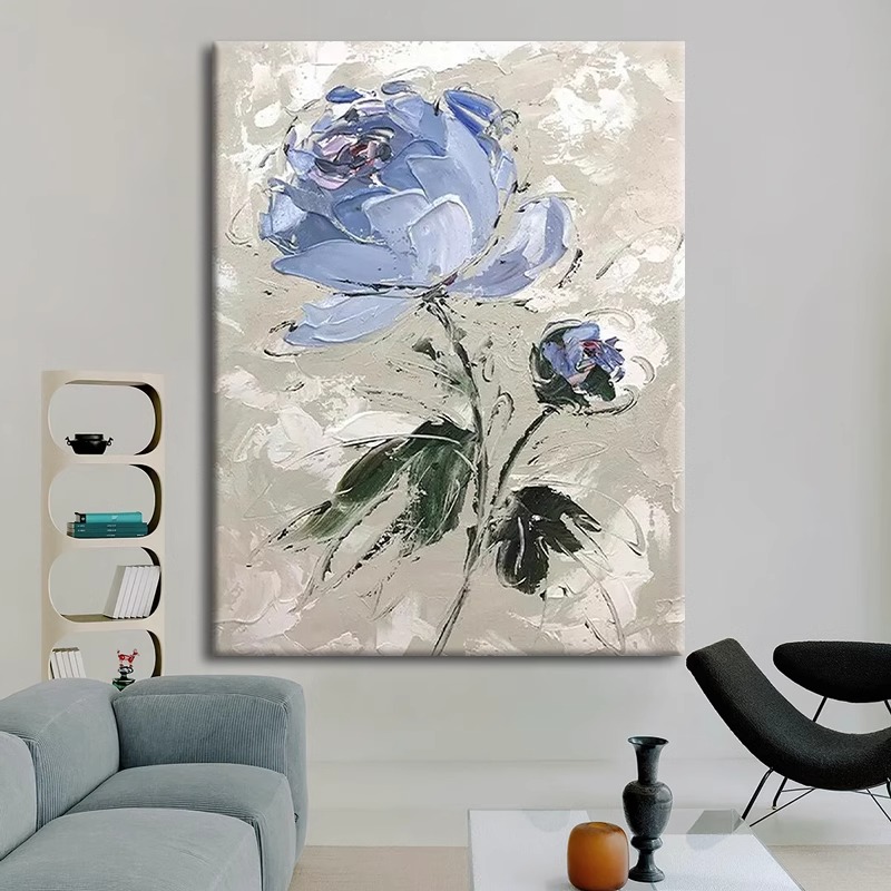 纯手工绘画丙烯花卉壁画客厅紫色玫瑰挂画玄关手绘肌理装饰画高档图片