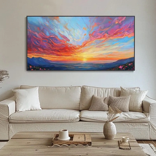 大芬村纯手绘油画大海风景客厅装饰画轻奢横版办公室书房餐厅挂画