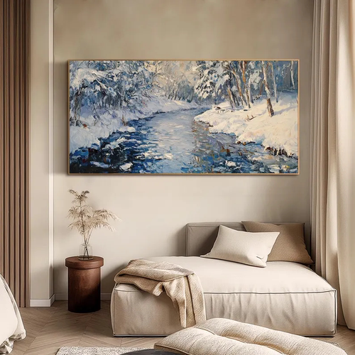 大芬村手绘油画抽象雪山树林山水风景客厅装饰画轻奢肌理北欧挂画