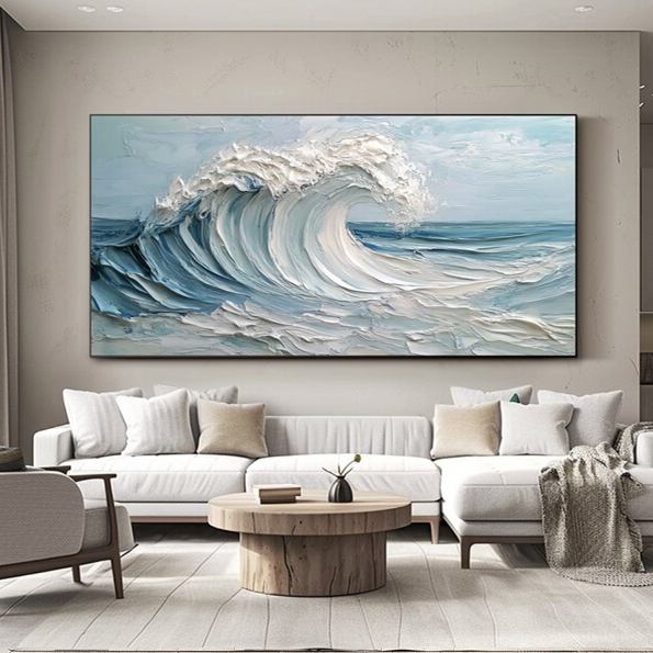 大芬村手绘油画抽象大海风景海浪肌理感厚油奶油风客厅装饰画挂画