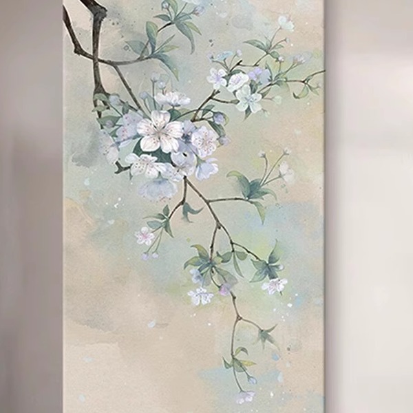侘寂风梨花纯手绘油画玄关装饰画客厅餐厅抽象丙烯肌理画花卉挂画图片