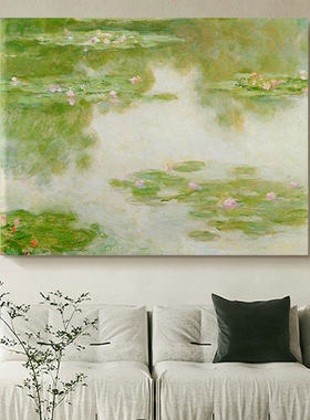 莫奈世界名画睡莲肌理画纯手绘客厅荷花装饰画玄关大芬油画村挂画
