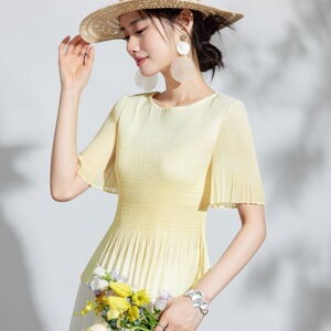 短袖女碎花褶皱修身洋气显瘦上衣