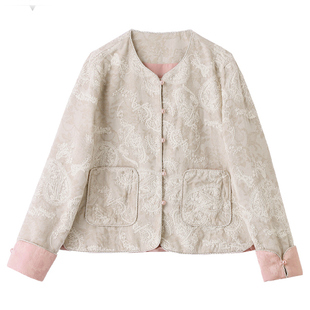 新中式重工刺绣短款汉服外套女款春秋新款撞色袖口高级感棉麻上衣