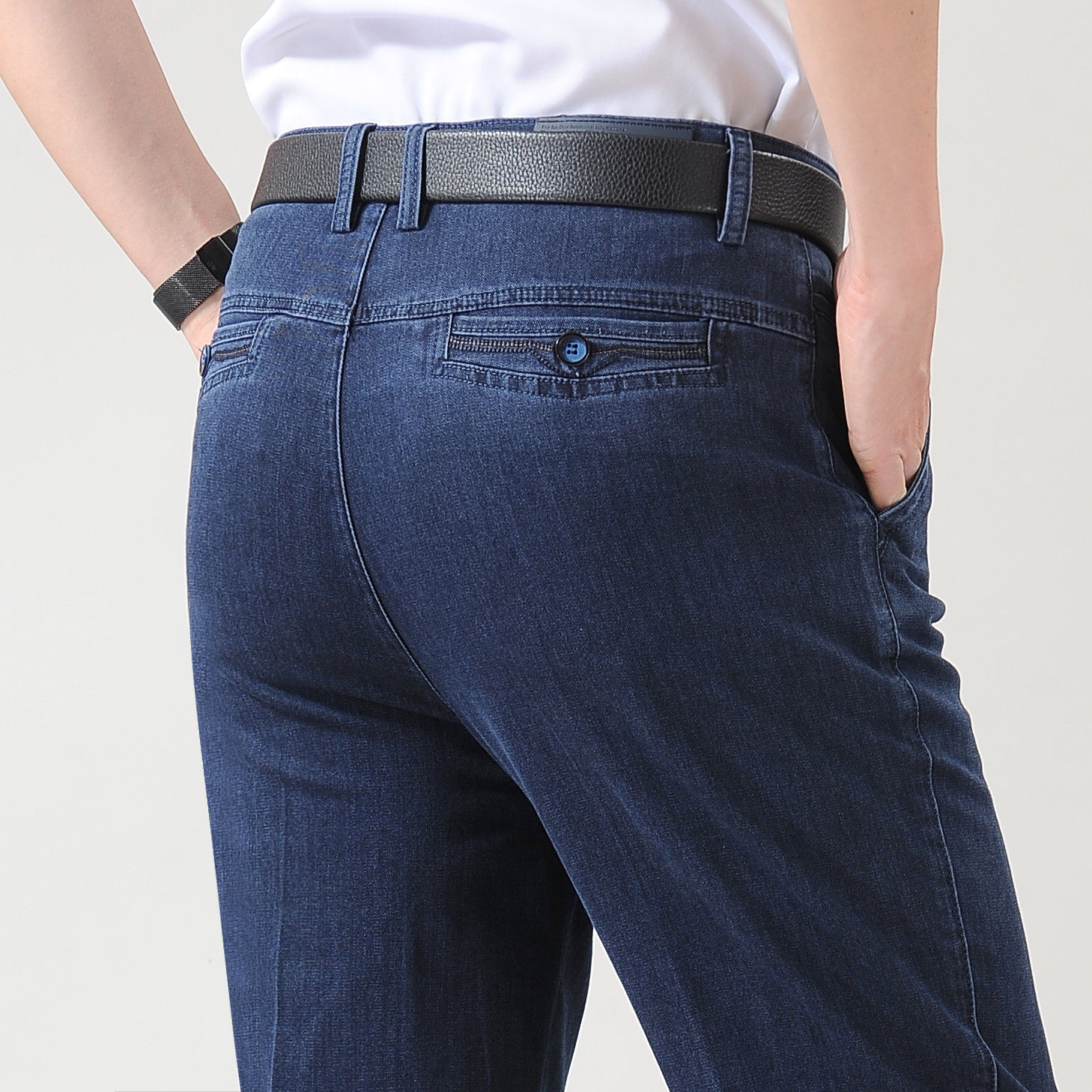 合华麟男裤2026夏季新款高腰休闲牛仔裤 中老年宽松弹力牛仔西裤