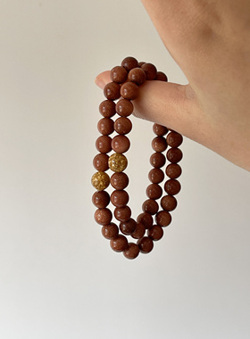 Ojala爆闪天然招财双圈金沙石手串轻奢复古男女情侣款手链