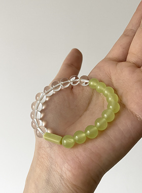 Ojala原创白水晶绿水晶撞色手链新中式手串清新夏季国风饰品