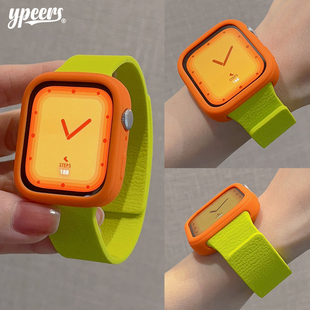 适用华为fit3/4pro手表荔枝纹软磁吸液态硅胶运动表带配保护软壳