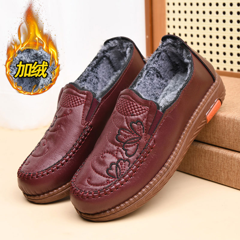 冬季加绒女士棉鞋软底防滑老北京布鞋中老年人休闲一脚蹬妈妈棉鞋