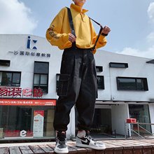 牛仔背带裤男士秋冬宽松九分直筒韩版日系潮牌学生休闲吊带连体裤