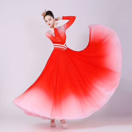 夕品灯火里的中国演出服舞蹈服装歌唱祖国颂开场大摆裙成人祝福