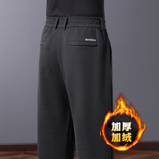 宽松直筒中年爸爸保暖秋冬男裤 休闲裤 子 羊毛加绒加厚男士 2025冬季