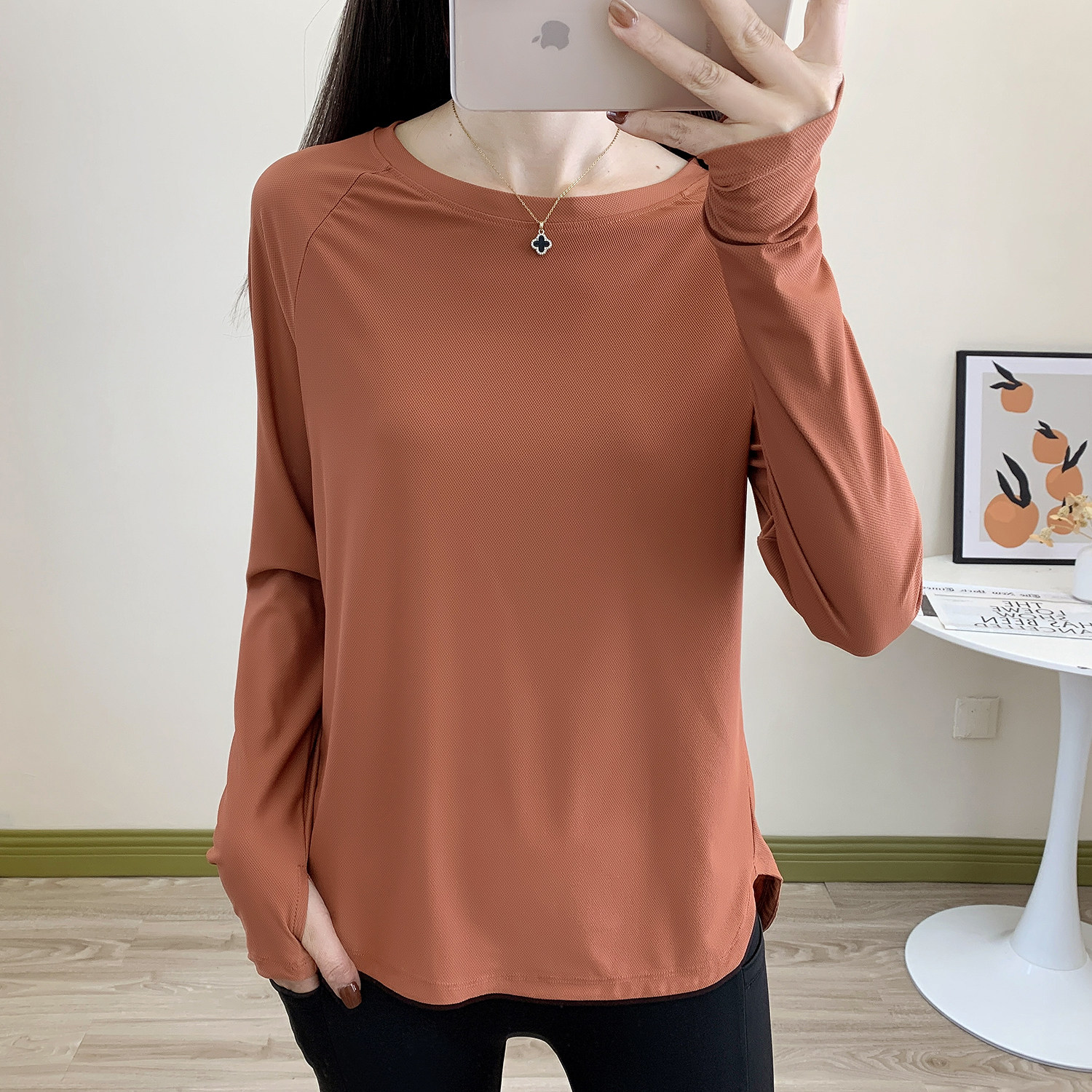 大码户外运动长袖速干T恤女春夏薄款防晒衣弹力跑步健身瑜伽罩衫