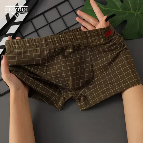 格子男士内裤纯棉中腰潮流四角裤