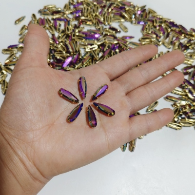 100g价 7x20mm铜底水滴镀彩玻璃手缝钻服饰DIY水钻婚纱秀禾装饰钻