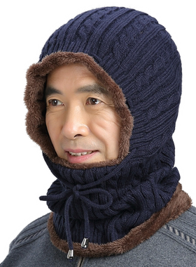 秋冬季老人针织护耳一体包头帽