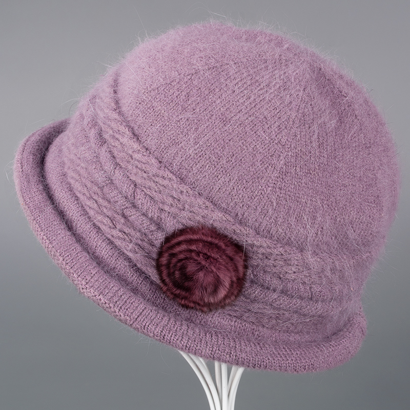 盆帽中老年人帽子女秋冬季妈妈兔毛线帽老人奶奶针织冬天保暖棉帽