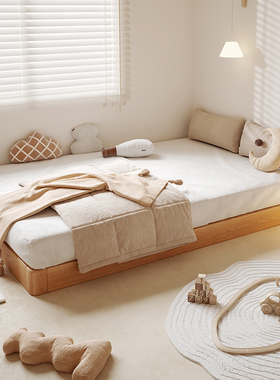 红橡木全实木地台床无床头排骨床架子榻榻米1.2/35/8米卧室双人床